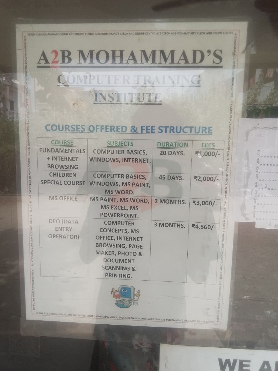 Computer training course fees notice